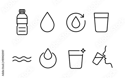 Minimalist water icons: hydration symbols for eco-friendly and health-related designs
