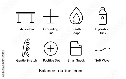 Minimalist yoga and wellness icons for balance and relaxation