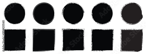 Set of rectangular grunge template backgrounds. Grunge round shapes. stamp vector,circles shapes Black square shapes with ripped jagged borders. Vintage grunge boxes for collage, text, banner, sticker