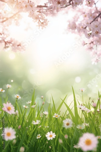 Serene Spring Garden Filled With Blooming Flowers and Gentle Sunlight