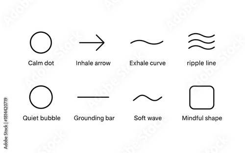 Minimalist breathing shapes collection featuring mindful lines and calming symbols