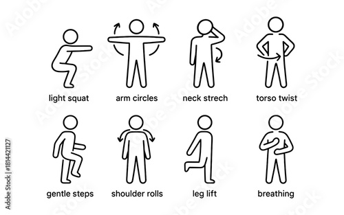 Simple workout exercises for office breaks: stick figure stretching routine