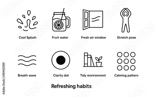 Refreshing habits: minimal icons for well-being and relaxation
