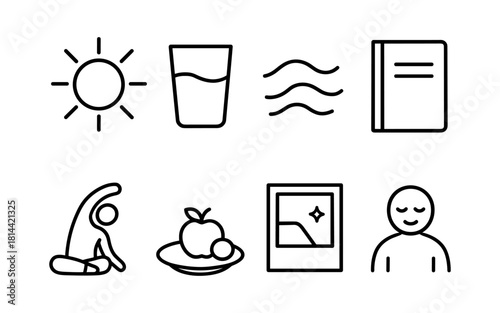 Simple lifestyle icons: wellness, fitness, and relaxation in modern linear design