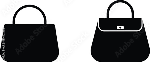 PrintLuxury Top Handle Handbag Silhouettes Vector Icons, Women's Purse and Clutch Set for Fashion Retail and E-commerce Symbols