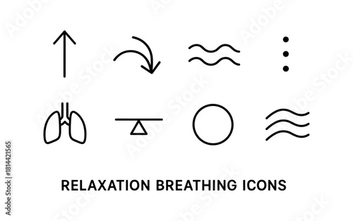 Relaxation breathing icons set featuring minimalist line art design