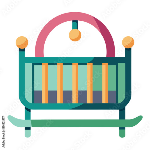 Baby crib cartoon object on a white background vector illustration
