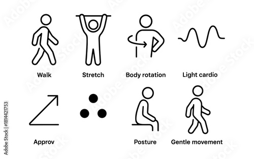Minimalist fitness icons for exercise and wellness routines