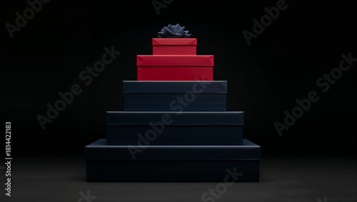 Decorative Stacked Gift Boxes With a Bow on Top in a Dark Background