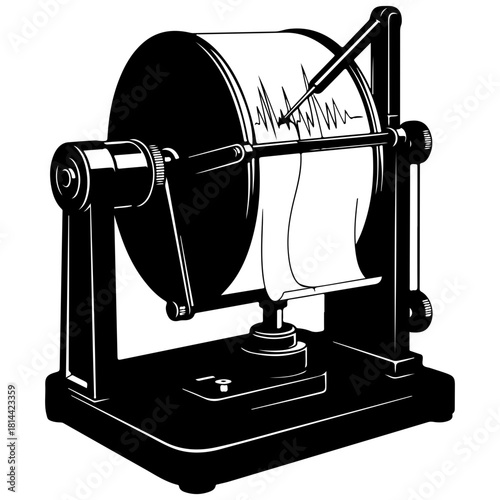 Vintage seismograph recording earthquake activity on drum paper