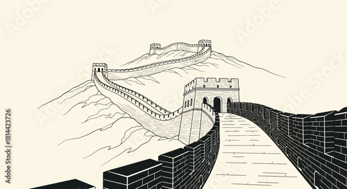 Great Wall of China landmark sketch illustration