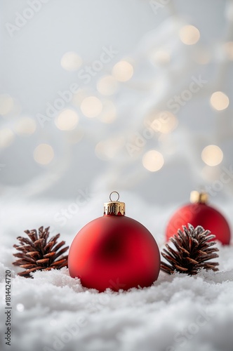 Bright Red Christmas Ornaments With Pinecones on Snowy Surface During Winter ...