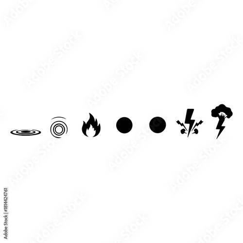 Set of elemental and power icons including fire, lightning, and storm isolated on