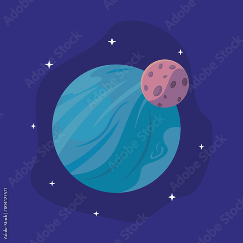 Moon cartoon illustration. Outer space object. Flat design illustration. Cartoon style