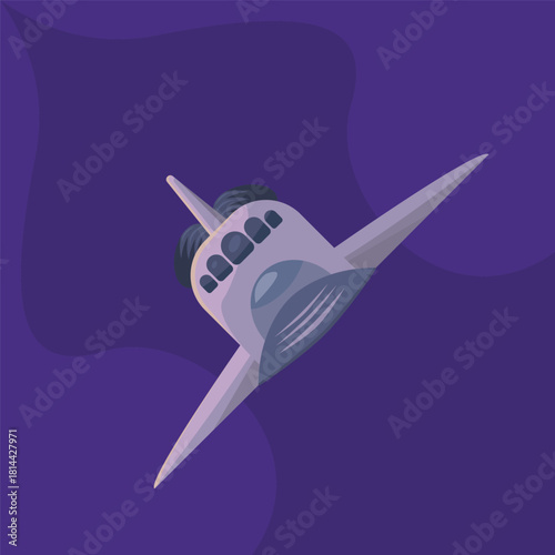 Space shuttle. Spaceship in outer space. Cosmos discovery. Space exploration concept. Vector
