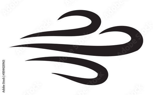 Minimalist black wind icon with three flowing curved lines representing a breeze, airflow, or weather