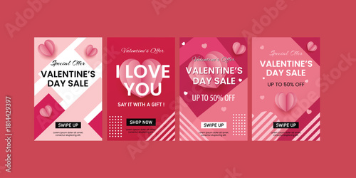Sets of Valentine's Day Sale Social Media Post Templates with Hearts and Offers 