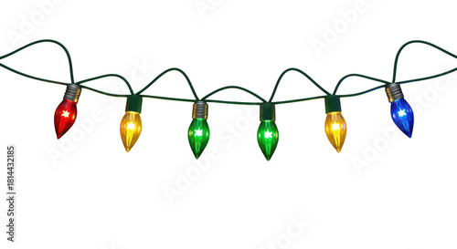 Colorful christmas lights string isolated on transparent background