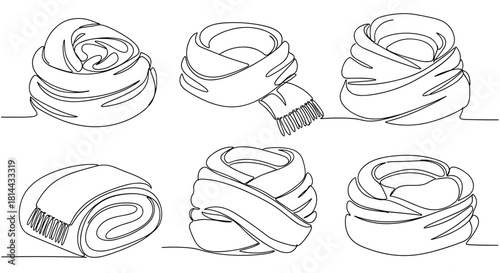 Sketches of cozy winter scarf bundles in various styles  