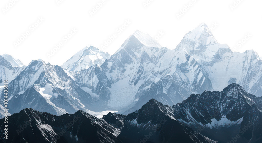 Fototapeta premium Snowy mountain peaks landscape isolated on transparent background
