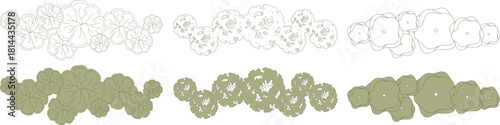 Top view trees for architectural plans and landscape design. Minimal vector illustration for urban planning, site plans, and architectural entourage.