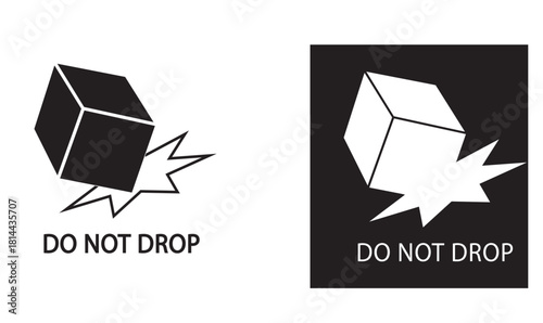 Do Not Drop Black falling box icon with impact burst symbol accompanied by “do not drop” instruction to prevent damage to delicate or shock-sensitive goods during shipping and handling.