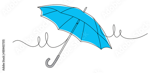 Continuous line art of an open umbrella with varying curved lines. Vector illustration with attractive colors.