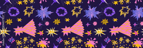 Starburst cutout shapes in seamless abstract pattern with paper texture.