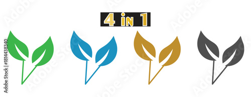 Natural Organic Two Leaves Icon Set, Ecology Environment and Green Energy Symbol, Colorful Flat Design for Nature Concepts