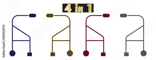 Senior Mobility Assistance Walker Icon Set, Different Colors of Disability and Medical Support Equipment