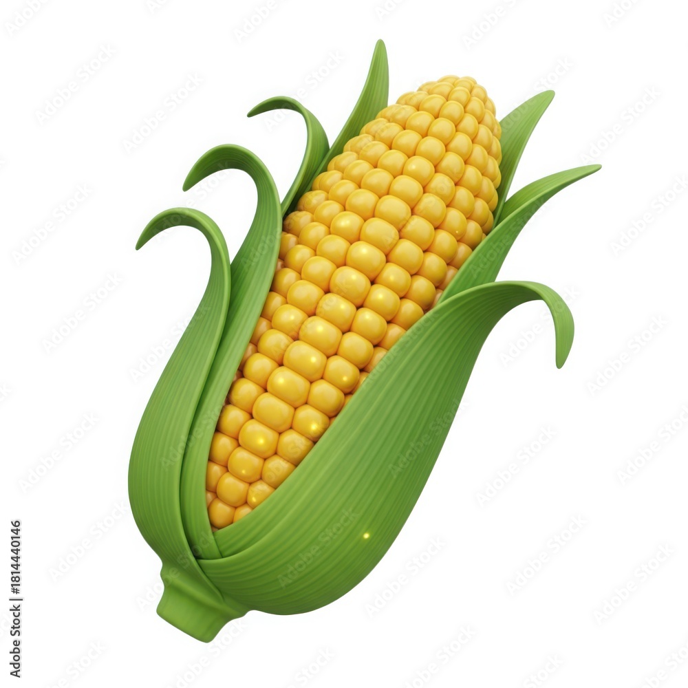 Obraz premium A vibrant yellow corn cob unveiled from its fresh green husk against a stark black background
