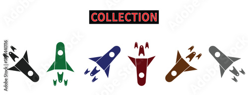 Space Exploration and Startup Rocket Ship Icons Collection, Launching Vehicle Symbol for Innovation and New Project Start