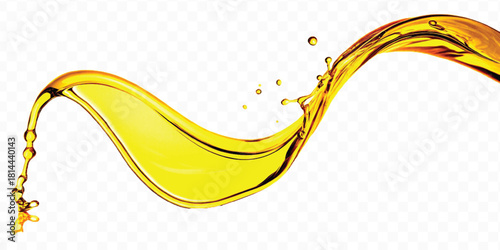 abstract smooth liquid cooking oil splashing with droplets in curve style isolated on white background
