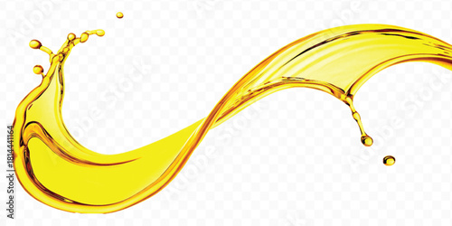 abstract smooth liquid cooking oil splashing with droplets in curve style isolated on white background