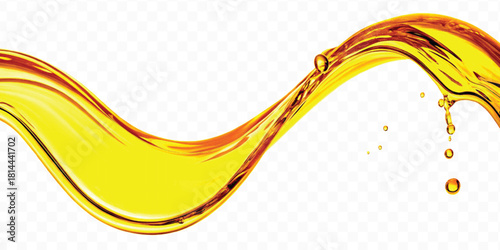 abstract smooth liquid cooking oil splashing with droplets in curve style isolated on white background
