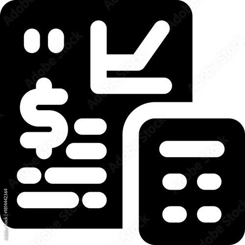 bookkeeping glyph icon. Strong and solid vector icon for websites, mobile interfaces, presentations, and visual branding. High quality and easy to edit.