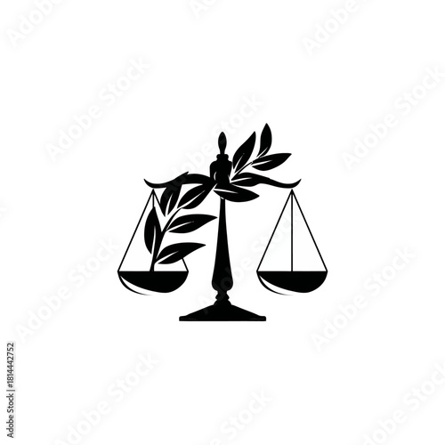 Ecological justice concept with a balance scale and nature branch, symbolizing environmental law and legal equilibrium