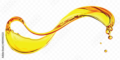 abstract smooth liquid cooking oil splashing with droplets in curve style isolated on white background