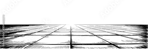 a wide perspective grid extending toward a bright horizon, creating a sense of depth and open space.