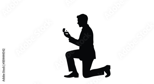 Man proposing with ring box silhouette isolated on white background