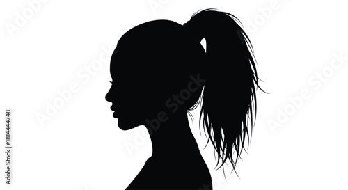 Profile silhouette of a woman with a ponytail isolated on white background