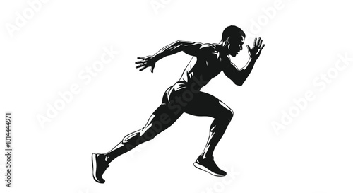 Athletic man running fast silhouette isolated on white background
