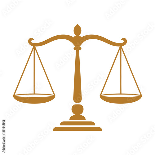 Golden scales of justice rest calmly on white showcasing balance and equilibrium