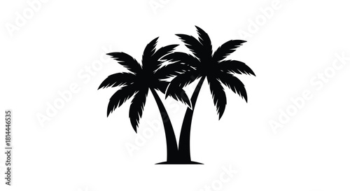 Two palm trees silhouette isolated on white background