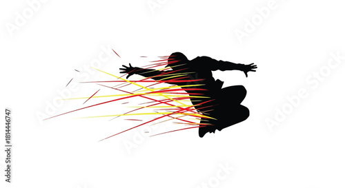 Silhouette of a person jumping with motion blur lines isolated on white background silhouette