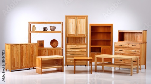 Contemporary wooden furniture collection featuring cabinets and shelves