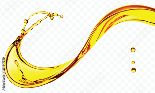 abstract smooth liquid cooking oil splashing with droplets in curve style isolated on white background