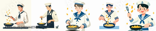 sailor vector frying potatoes