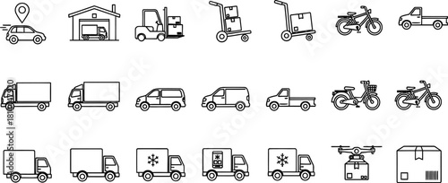 Logistics and delivery service icons: transport shipping global