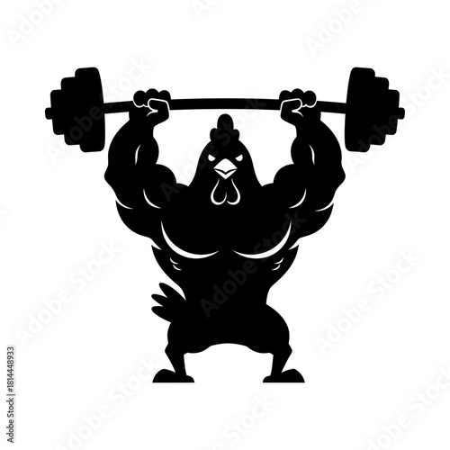 Muscular Rooster Chicken Gym Mascot Lifting Weights Vector
